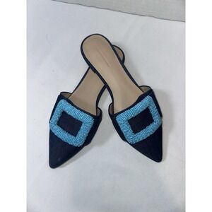 Something Navy Dark Blue Mules with Sky Blue Beaded Accent